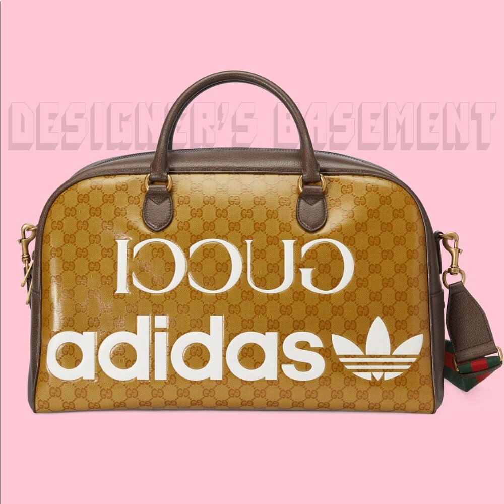 GUCCI GG Crystal Adidas X Gucci Trefoil Web Logo convertible Large Duffel Bag - Picture 11 of 12